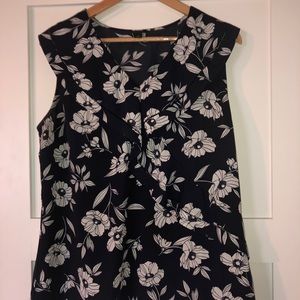 Ann Taylor Navy Ruffle-front Sleeveless Blouse- 14